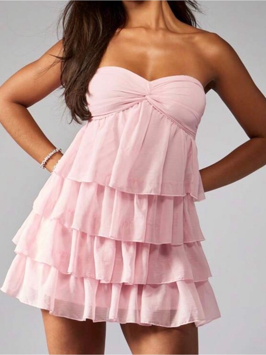 Missguided Dresses & Skirts - Missguided Strapless Tiered Ruffle Mini Dress - Light Pink